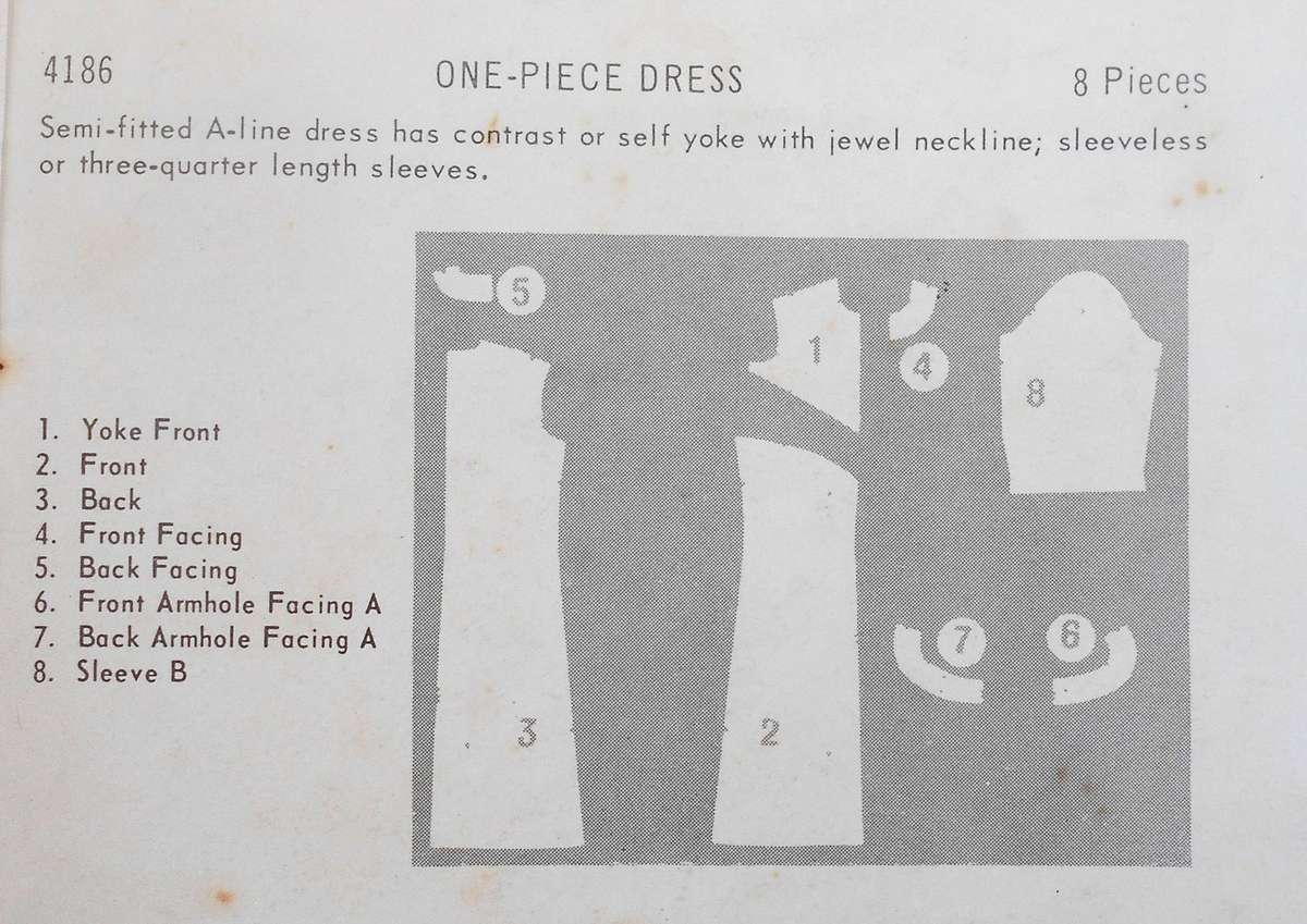 VINTAGE BUTTERICK 4186 ONE PIECE DRESS SIZE 12 BUST 32" COMPLETE