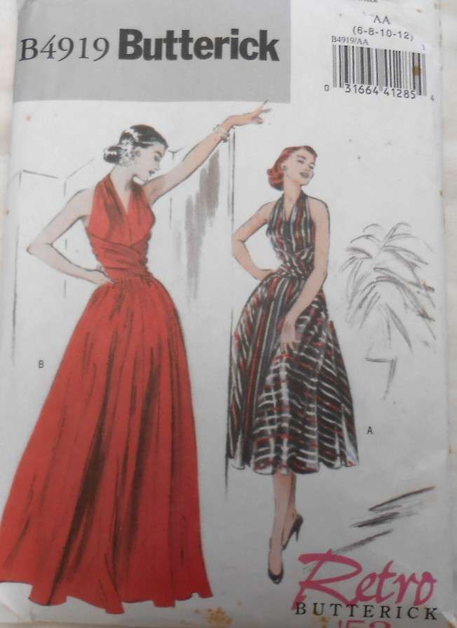 BUTTERICK B4919 STUNNING RETRO FLARED DRESS SIZE 6-8-10-12 COMPLETE-CUT TO 12