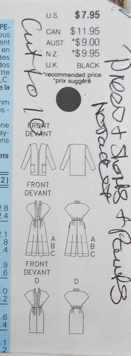 BUTTERICK 5262 DRESS WITH SPLIT SKIRT SIZE 6-8-10 -THE JACKET PATTERN IS NOT SUPPLIED