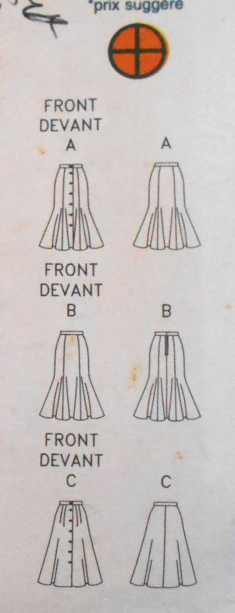 BUTTERICK 6860 SET OF FRONT BUTTON SKIRTS SIZE 12-14-16 COMPLETE PART CUT TO 16
