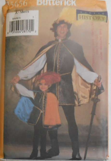 BUTTERICK 5656 MENS RENAISSAINCE COSTUMES  30-48" COMPLETE-UNCUT-F/FOLDED