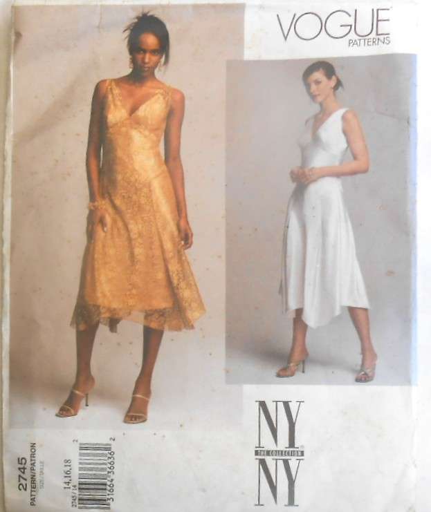 VOGUE 2745 STUNNING CLOSE FITTING FLARED PULLOVER DRESS & SLIP SIZE 14-16-18 COMPLETE-CUT TO 18