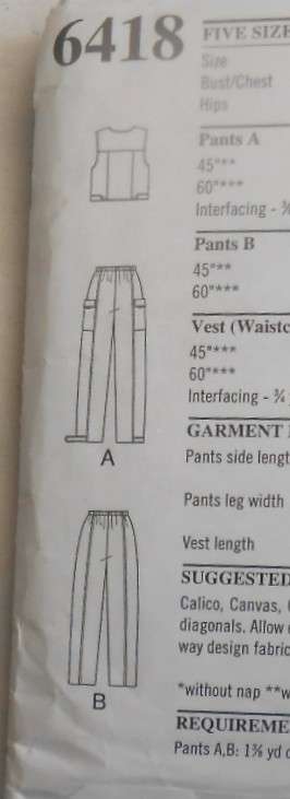 NEW LOOK PATTERNS 6418 WAISTCOAT+POCKETS-PANTS+/-SIZES S-XXL COMPLETE-CUT TO XXL (46-48")