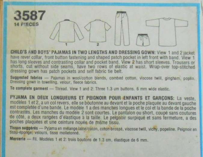 STYLE 3587 BOYS PJS & GOWN SIZE 4-5-6 YEARS COMPLETE-ZIPLOC