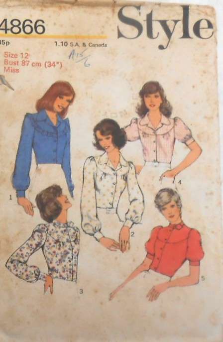 VINTAGE STYLE 4866 SET OF BLOUSES SIZE 12 BUST 87 CM/34" COMPLETE-ZIPLOC