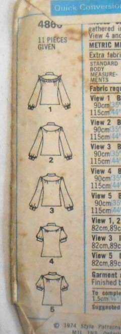 VINTAGE STYLE 4866 SET OF BLOUSES SIZE 12 BUST 87 CM/34" COMPLETE-ZIPLOC