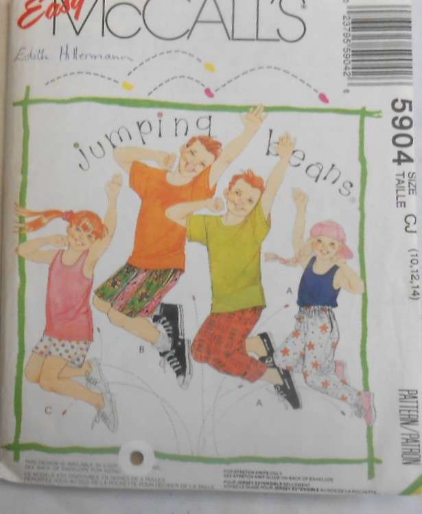 McCALLS 5904 KIDS T SHIRT-TANK TOP-PANTS-SHORTS SIZE 10-12-14 COMPLETE-UNCUT-F/FOLDED-ZIPLOC