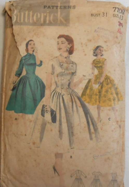 V/VINTAGE BUTTERICK 7703 LONG LINE DRESS SIZE 13 BUST 31 COMPLETE-ZIPLOC