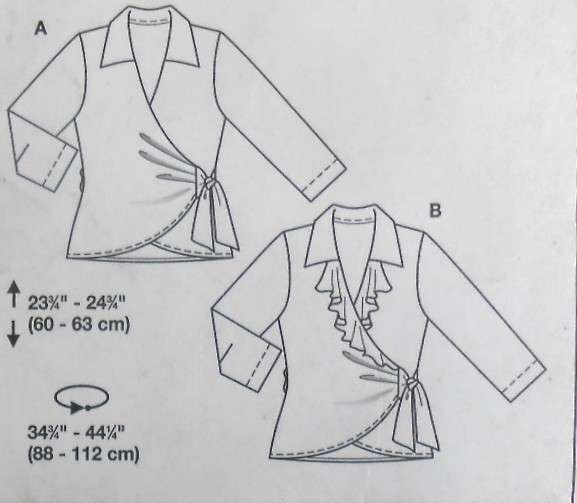 BURDA 8497 LADIES BLOUSE WITH SIDE TIE SIZE 6-8-10-12-14-16-18 COMPLETE-PART CUT TO 18