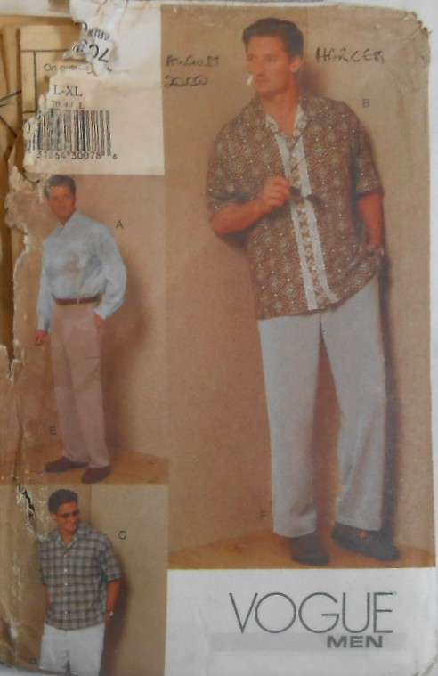 VOGUE MEN 7094 SHIRT-PANTS-SHORTS SIZE L-XL 42-48" 12/13/14 NO BACK POCKET-FLAP-POCKET OF PANTS