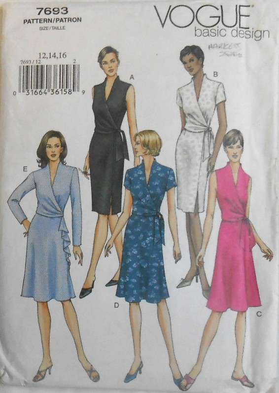 VOGUE 7693 DRESS WITH HIGH NECKLINE-SEMI FITTED MOCK BODICE SIZE 12-14-16 COMPLETE-UNCUT-F/FOLDED