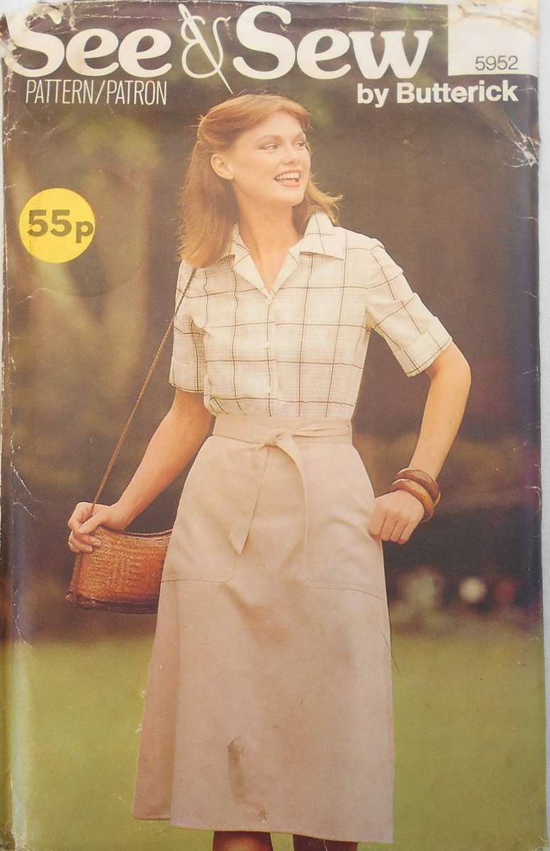 BUTTERICK 5952 SHIRT & WRAP SKIRT SIZE 8-10-12 COMPLETE-UNCUT-F/FOLDED