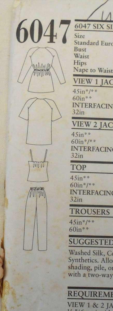 NEW LOOK PATTERNS 6047 TOP-ELASTIC WAIST JACKET-CAMISOLE-PANTS SIZE 6-16 COMPLETE-UNCUT-F/FOLDED