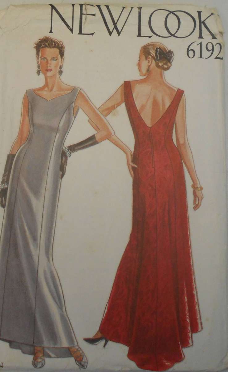 NEW LOOK PATTERNS 6192 STUNNING LONG V NECK BACK DRESS SIZE 8-18 COMPLETE-UNCUT-F/FOLDED