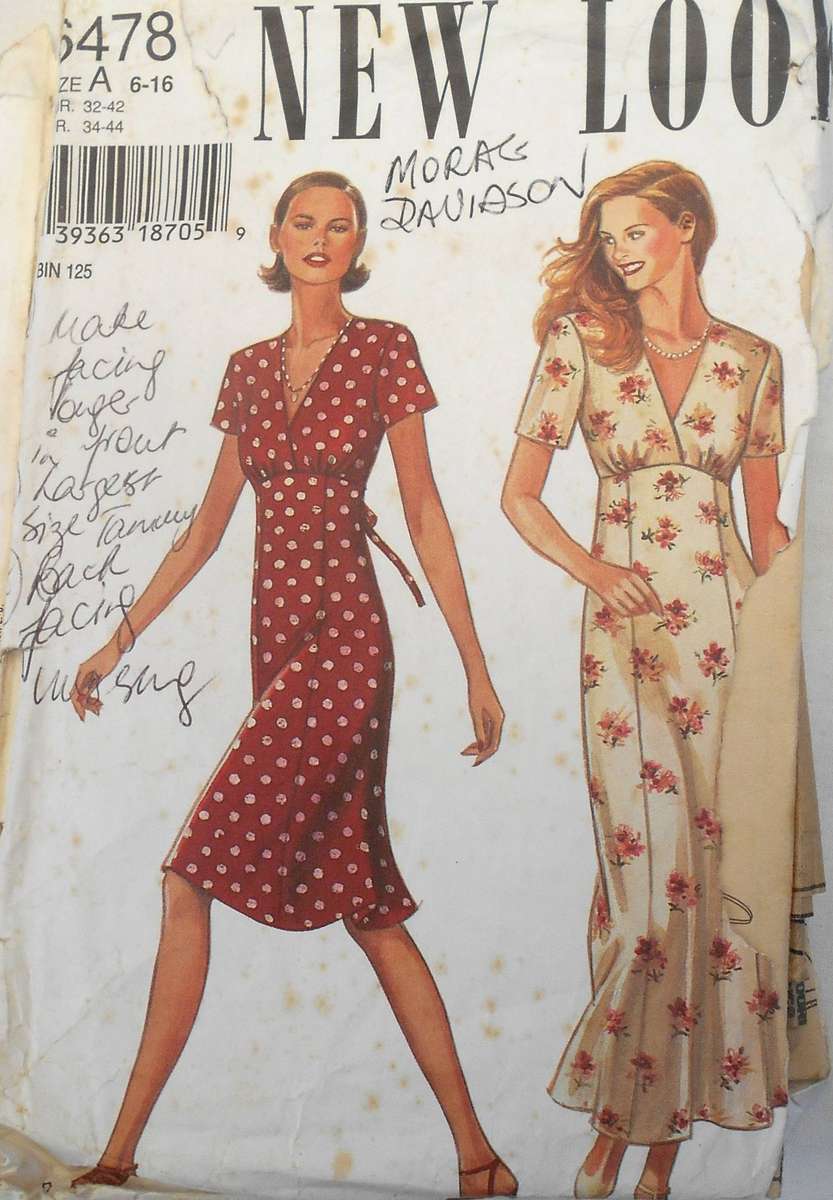 NEW LOOK PATTERNS 6478 HIGH WAIST TIE BACK DRESS SIZE 6-16-CUT TO SIZE 16 - SEE LISTING