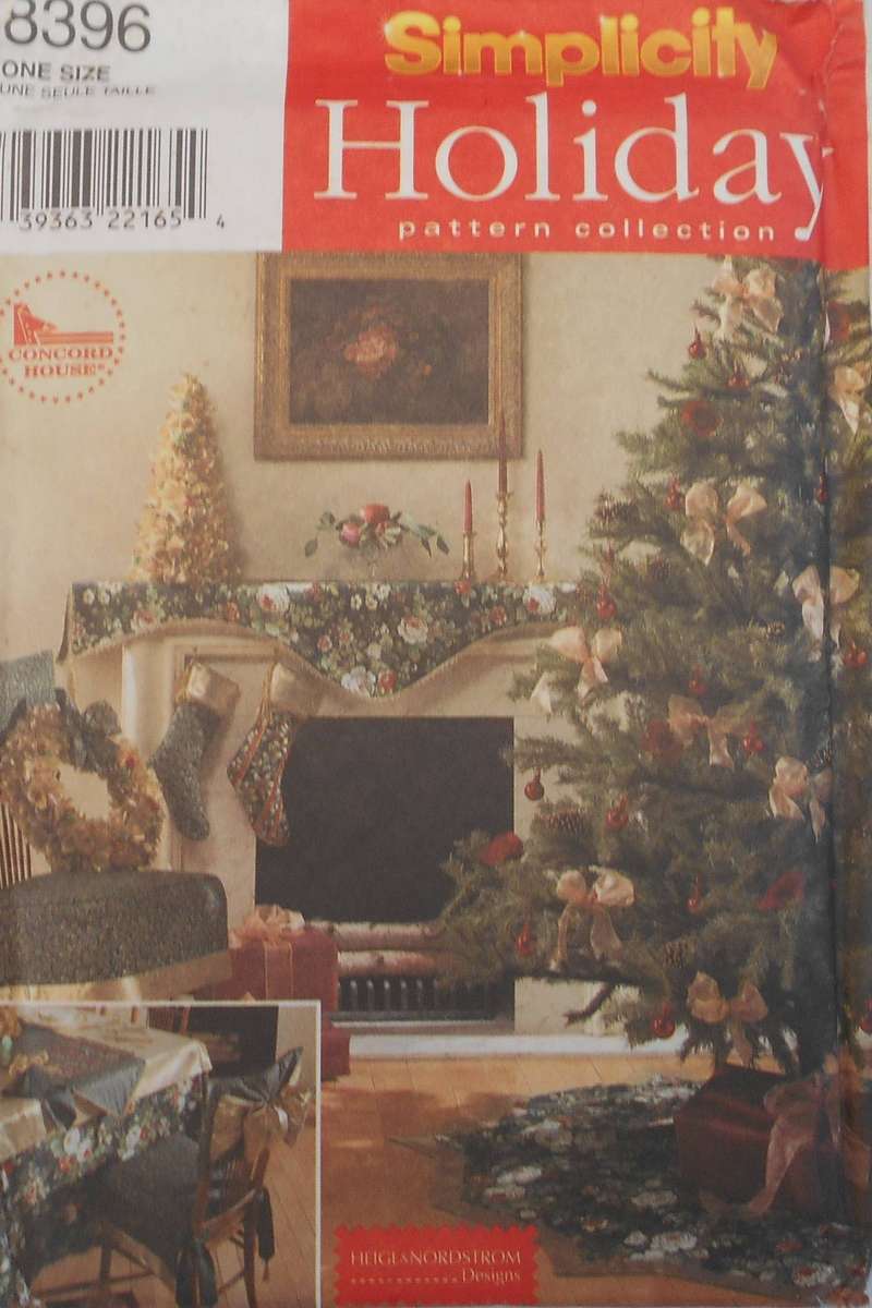 SIMPLICITY 8396 CHRISTMAS-TREE BASE-MANTEL PIECE-STOCKING-PLACE MAT-TABLECL0TH COMPLETE-UNCUT-F/F