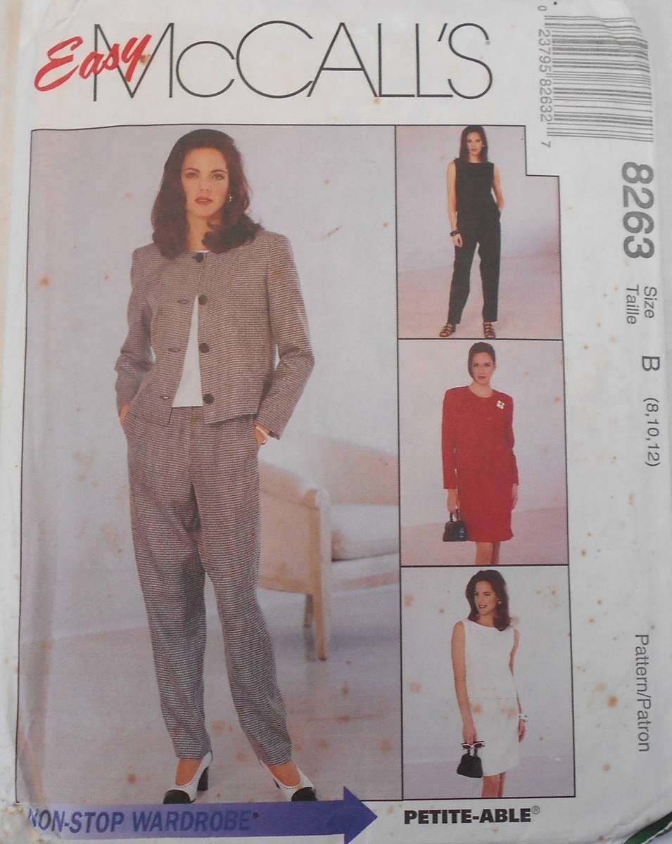 McCALLS 8263 LINED JACKET-DRESS-TOP-PULL ON PANTS-SKIRT SIZE 8-10-12 COMPLETE-UNCUT-F/FOLDED