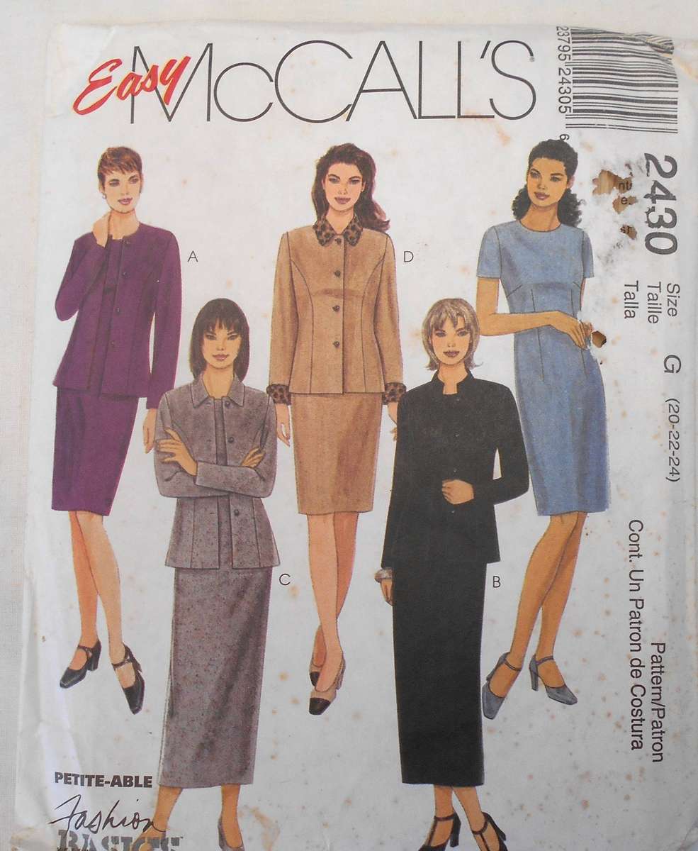 McCALLS 2430 UNLINED JACKET & DRESS IN 2 LENGTHS SIZE 20-22-24 COMPLETE-UNCUT-F/FOLDED