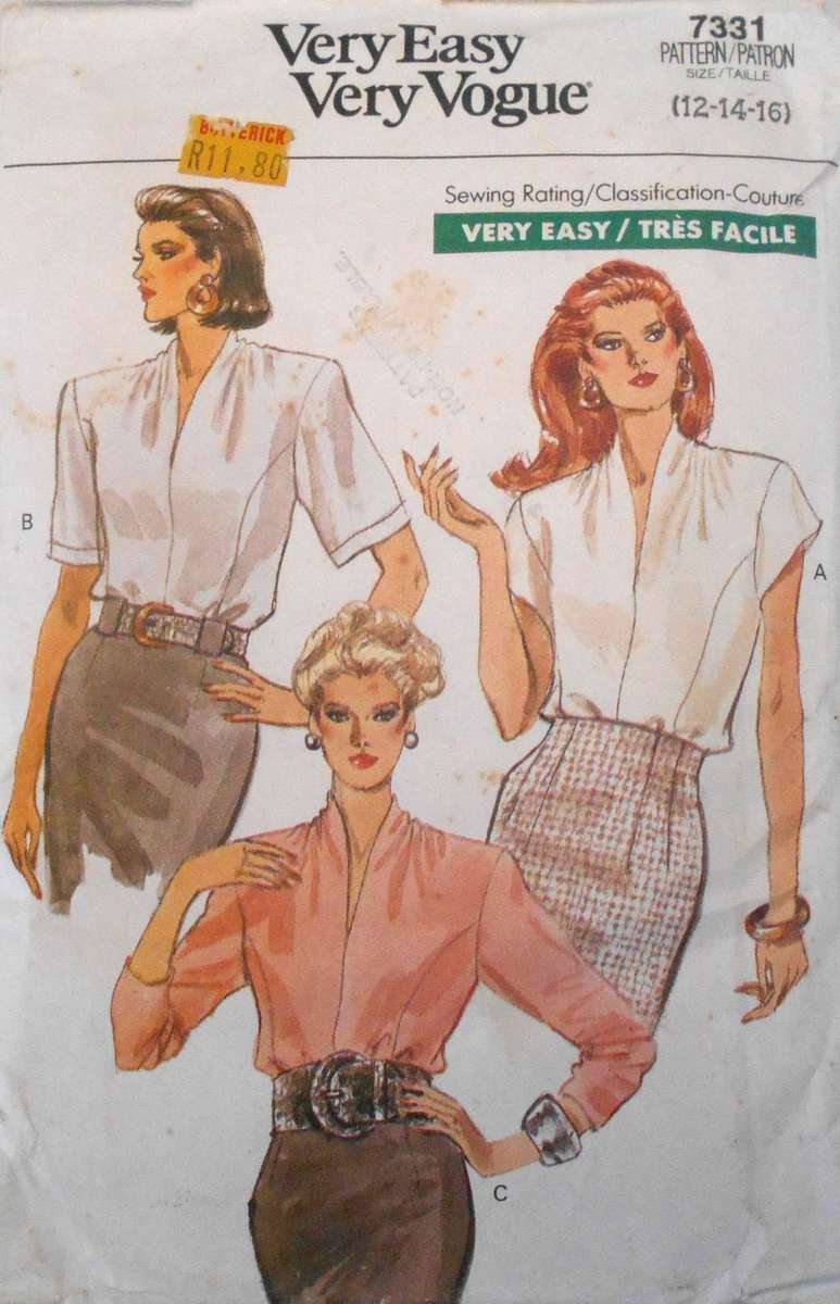 VOGUE 7331 HALF SIZE BLOUSE SIZE 12-14-16 COMPLETE-CUT TO 14/16
