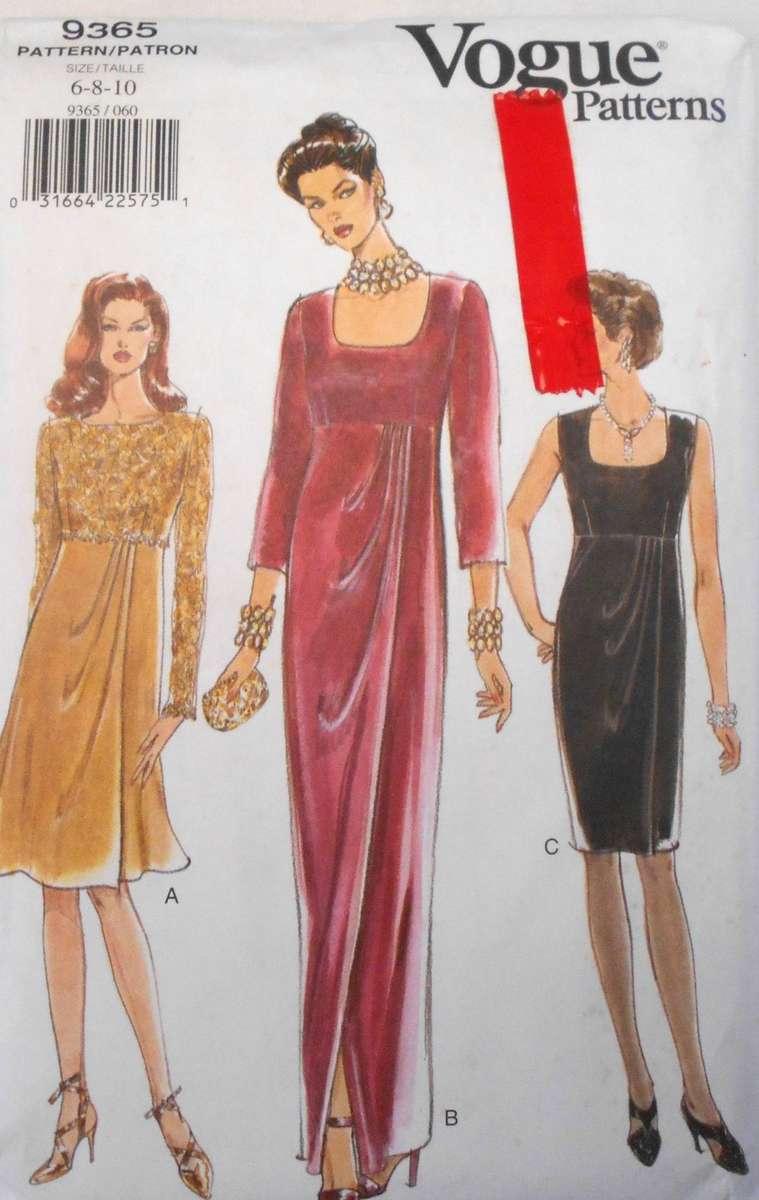 VOGUE 9365 DRESS WITH HIGH BODICE & NECKLINE VARIATIONS SIZE 6-8-10 COMPLETE-CUT TO 10