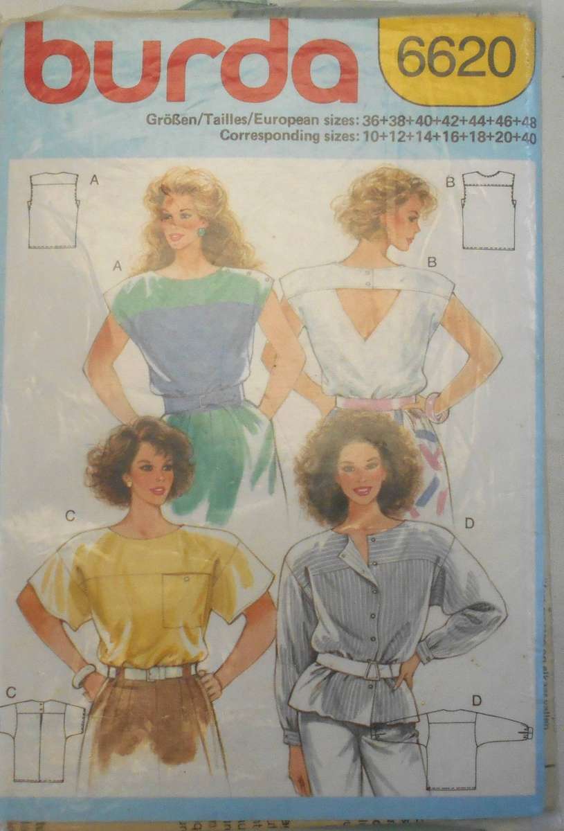 BURDA 6620 TOPS WITH VARIOIS FINISHES SIZE 10-40 COMPLETE CUT TO 40
