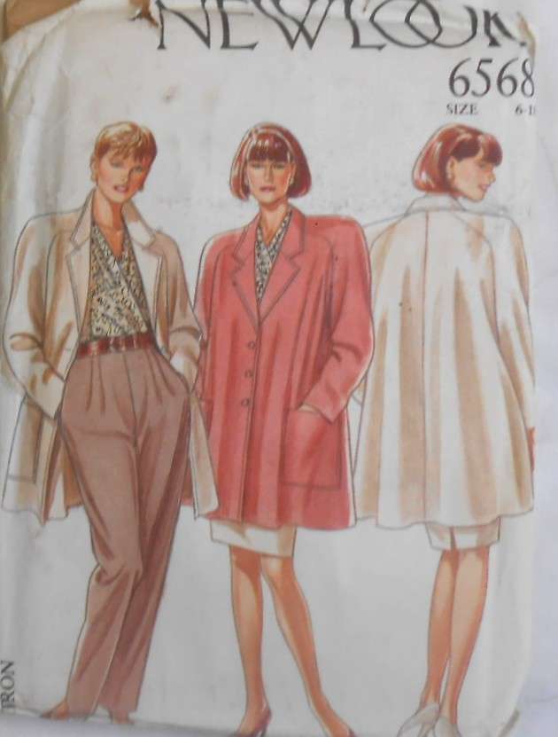 NEW LOOK PATTERNS 6568 FLARED COAT/JACKET & PANTS SIZE 6-18-COMPLETE-UNCUT-F/FOLDED