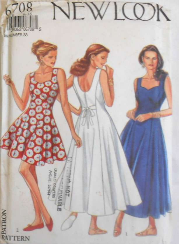 NEW LOOK PATTERNS 6708 FLARED DRESS WITH SWEETHEART NECKLINE SIZE 6-16-COMPLETE-UNCUT-F/FOLDED