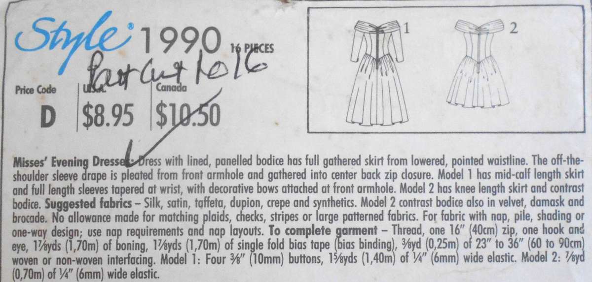 STYLE 1990 STUNNING OFF SHOUDER EVENING DRESSES SIZE 6-16 COMPLETE PART CUT TO 16