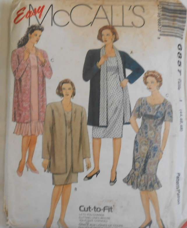 McCALLS 6857 UNLINED CARDIGAN & DRESS SIZE 44-46-48-COMPLETE-UNCUT-F/FOLDED