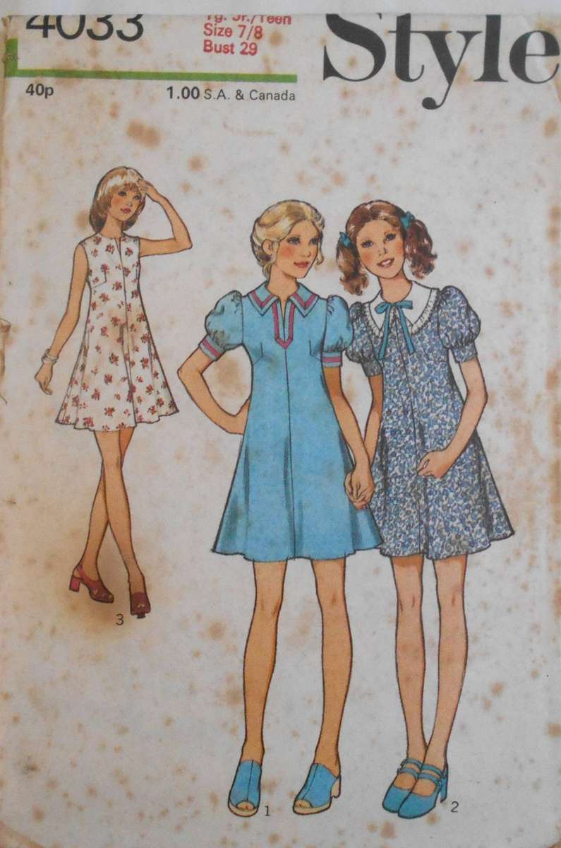 VINTAGE STYLE 4033 YOUNG JUNIOR DRESS SIZE 7/8- BUST 29" COMPLETE