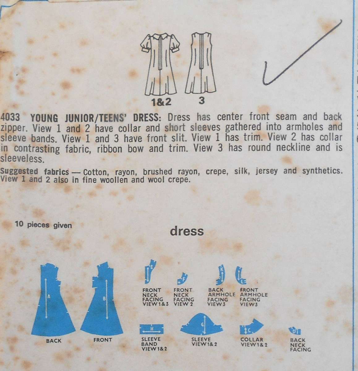 VINTAGE STYLE 4033 YOUNG JUNIOR DRESS SIZE 7/8- BUST 29" COMPLETE