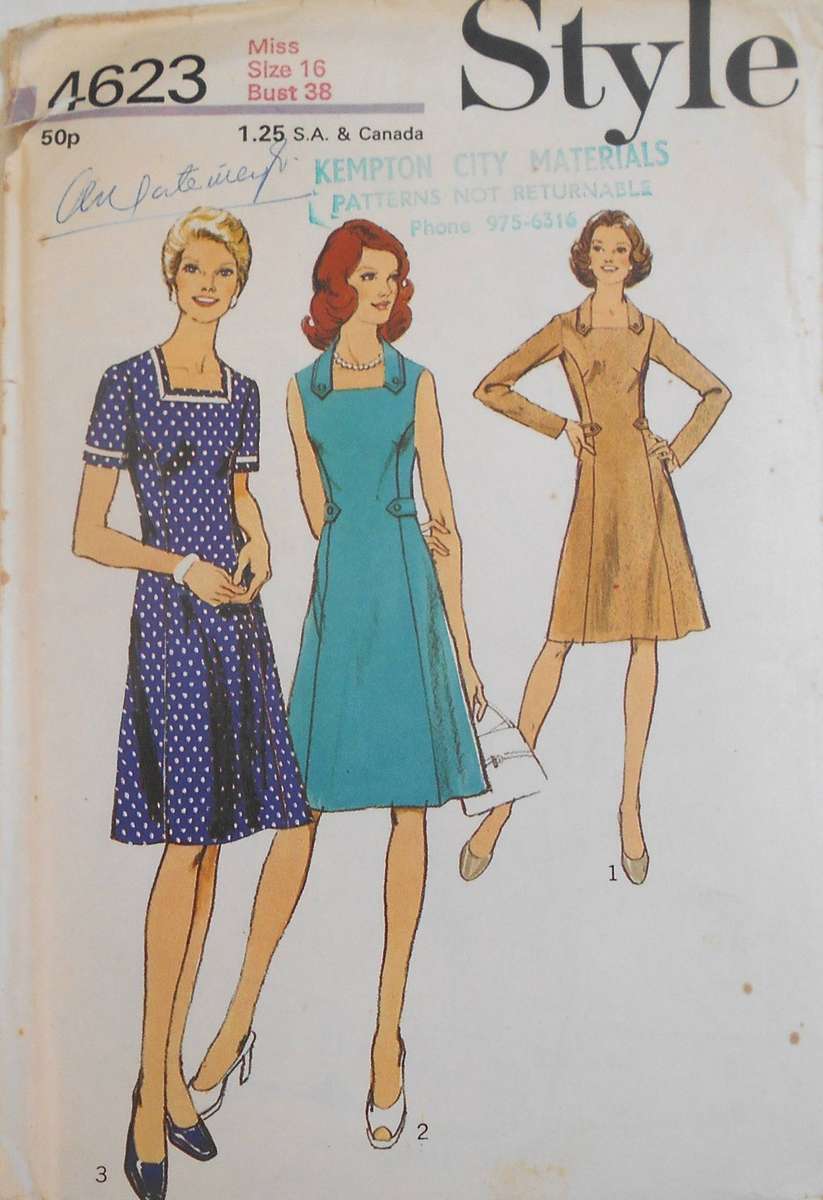 VINTAGE STYLE 4623 PANELLED SQUARE NECK DRESS SIZE 16 BUST 36" COMPLETE