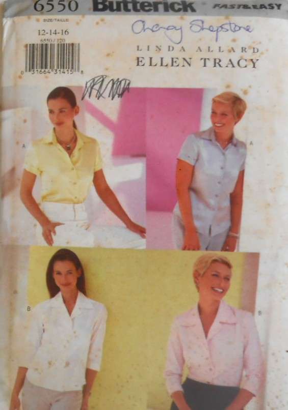 BUTTERICK 6550 SET OF BLOUSES SIZE 12-14-16 COMPLETE-UNCUT-F/FOLDED