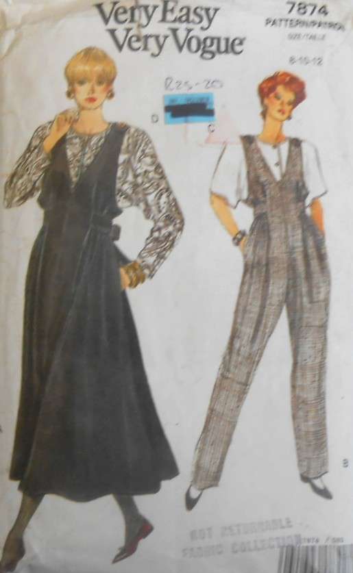 VOGUE 7874 MATERNITY PINAFORE -JUMPSUIT & TOP SIZE 8-10-12 COMPLETE-NO SEWING INSTRUCTIONS SUPPLIED