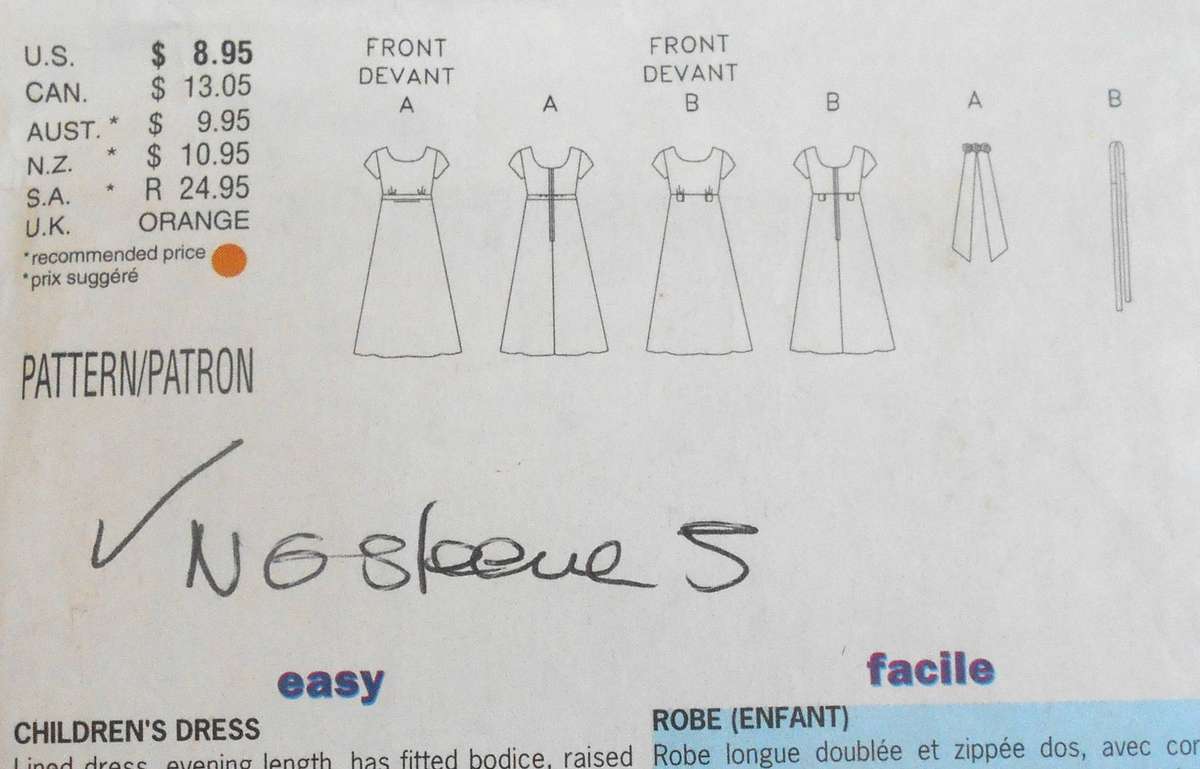 BUTTERICK 4835 GIRLS LINED DRESS SIZE 2-3 4 YEARS NO SLEEVE PATTERN SUPPLIED