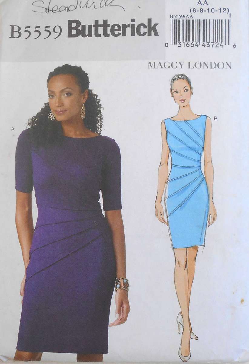 BUTTERICK B5559 STUNNING PULLOVER CLOSE FITTING DRESS SIZE 6-8-10-12 COMPLETE CUT TO 12