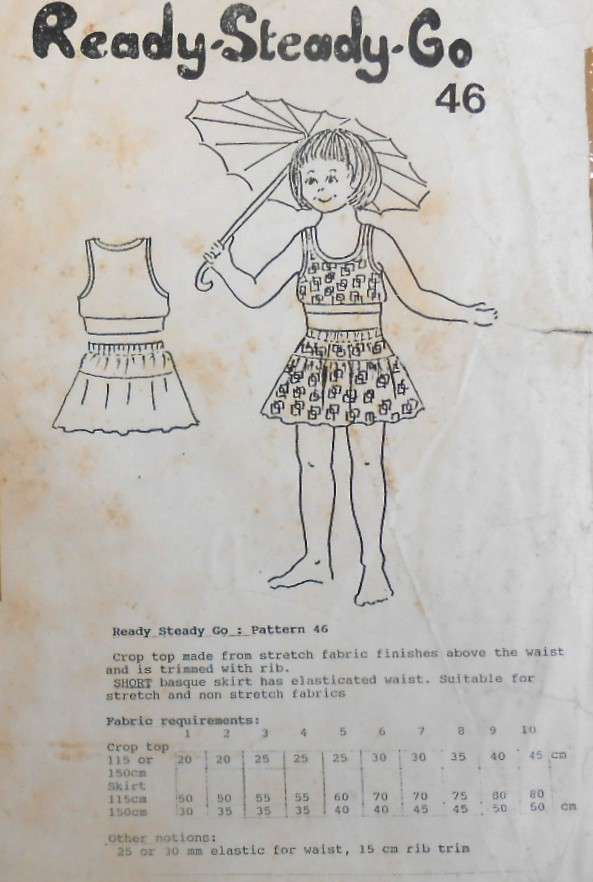 READY-STEADY-GO PATTERN 46 CROP TOP AND SHORT BASQUE SKIRT AGE 5 YEARS CHEST 57 CM