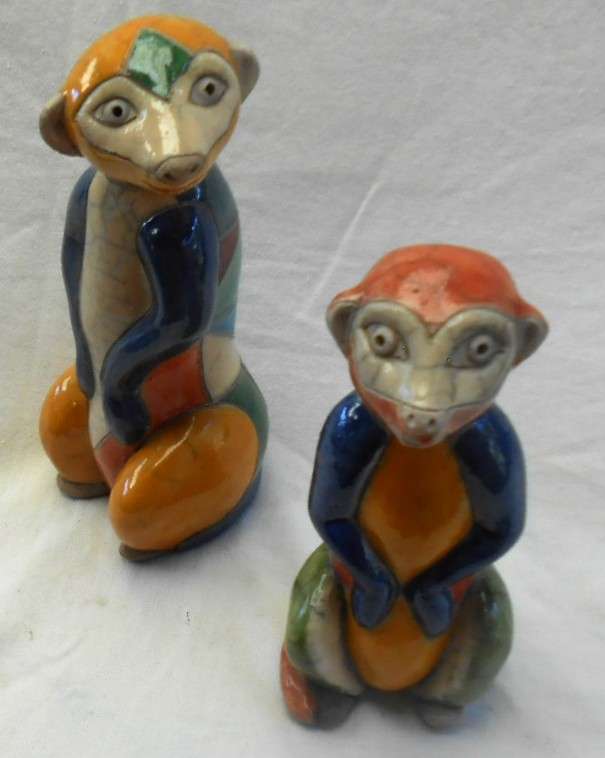 South African Raku Pair of colourful Meercats