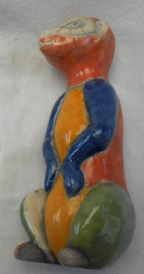 South African Raku Pair of colourful Meercats