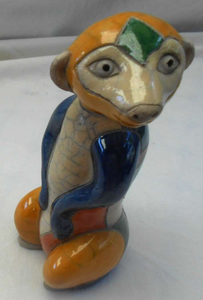 South African Raku Pair of colourful Meercats