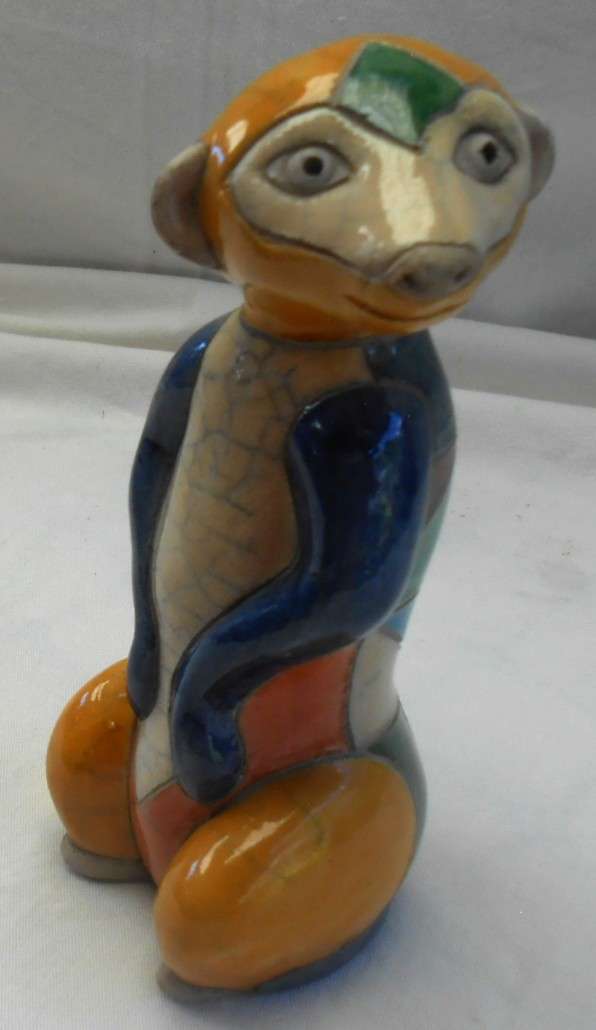 South African Raku Pair of colourful Meercats