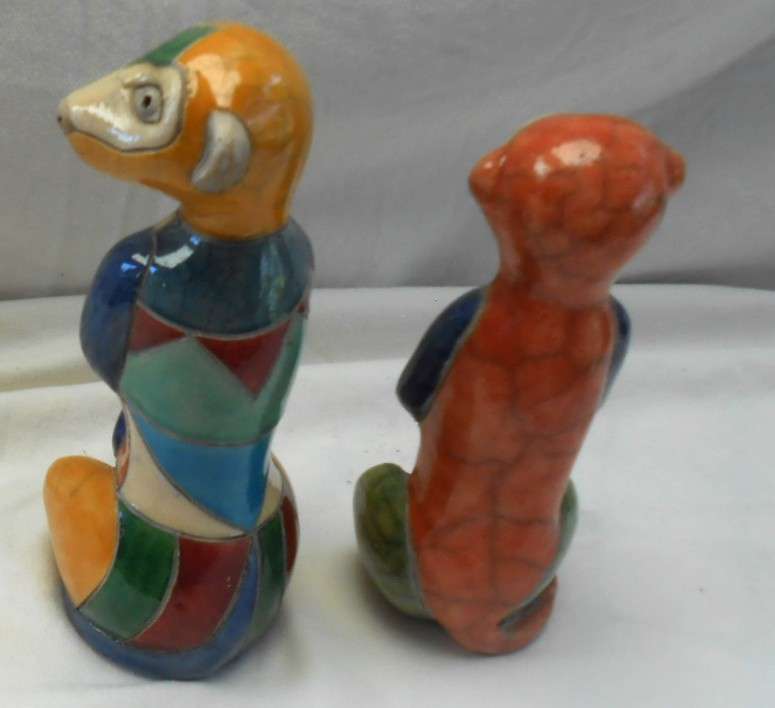 South African Raku Pair of colourful Meercats