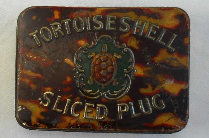 Vintage Tortoise shell Sliced Plug Tin in excellent condition