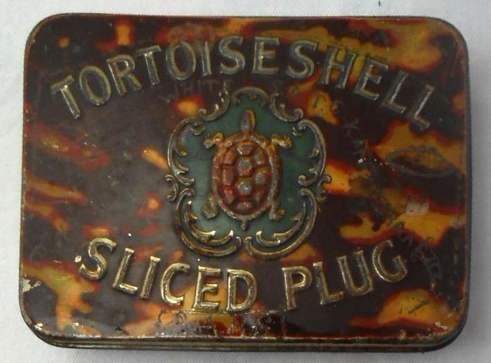 Vintage Tortoise shell Sliced Plug Tin in excellent condition
