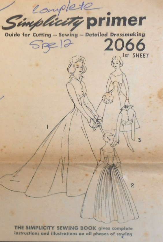 VINTAGE SIMPLICITY 2066 BRIDAL DRESS SIZE 12 COMPLETE-NO COVER ZIPLOC