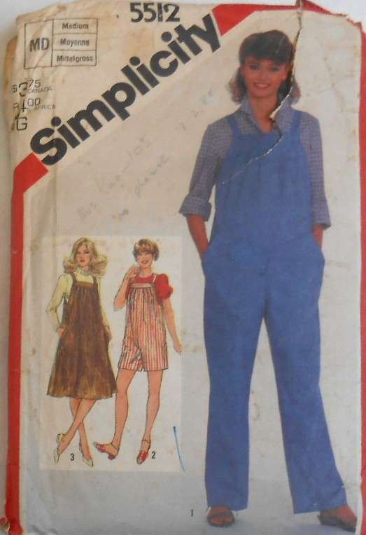 SIMPLICITY 5512 MATERNITY JUMPSUIT & PULLOVER PINAFORE SICE MEDIUM (14-16) COMPLETE-ZIPLOC
