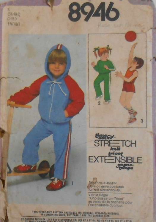 SIMPLICITY 8946 KIDS TRACKUIT-TOPS-HOODIE-PANTS-SHORTS SIZE 3-4-5 YEARS COMPLETE-ZIPLOC