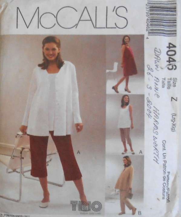 McCALLS 4046 MATERNITY SHIRT-JACKET-TOP-DRESS-PANTS SIZEL-XL (16-22) COMPLETE-PART CUT TO XL-ZIPLOC