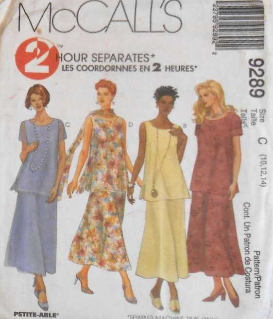 McCALLS  9289 TUNIC-BIAS PULL ON SKIRT-SCARF SIZE 10-12-14 COMPLETE CUT TO 14