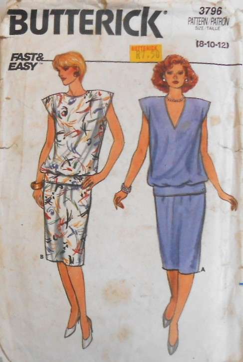 BUTTERICK 3796 TOP& SKIRT SIZE 8-10-12 -BAND NOT SUPPLIED-CUT TO 12
